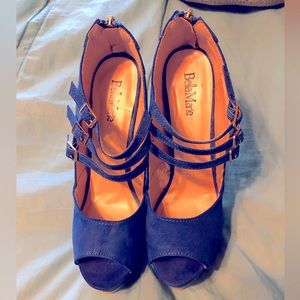Bella Marie Helena-Ryl Blue Suede-Women's peep toe platform stiletto heels- 8.5M